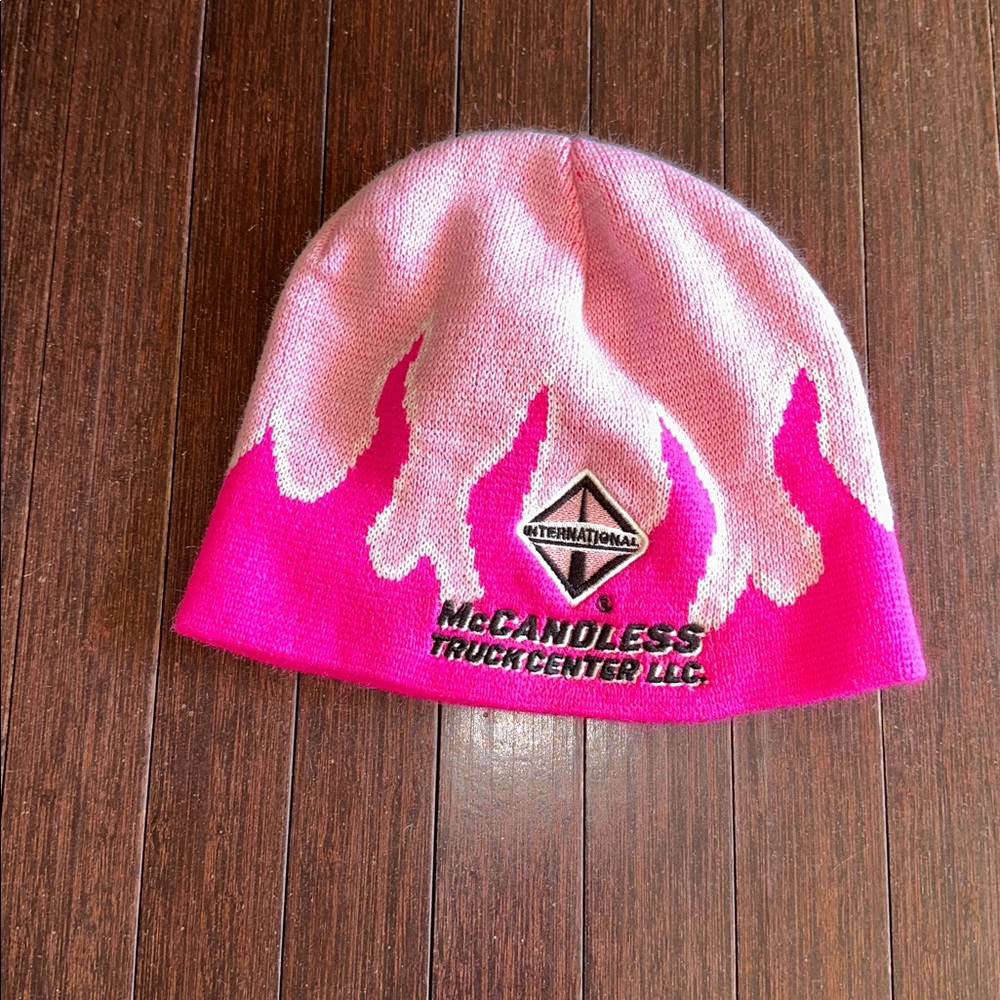 Pink and White Beanie with Logo